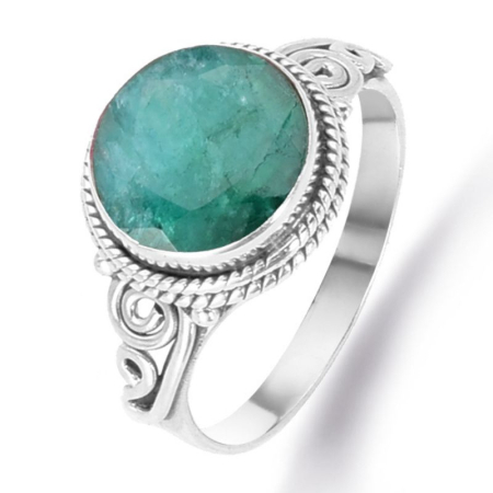 Bijuterii smarald - Inel cu smarald natural rotund din argint