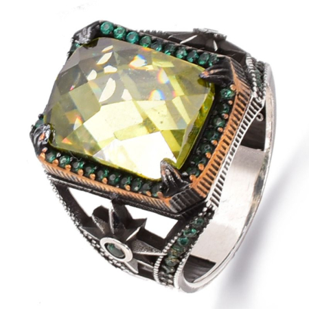 Inele argint barbati - Inel de argint barbatesc cu lemon topaz in stil vintage