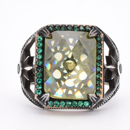 Inel de argint barbatesc cu lemon topaz in stil vintage [3]