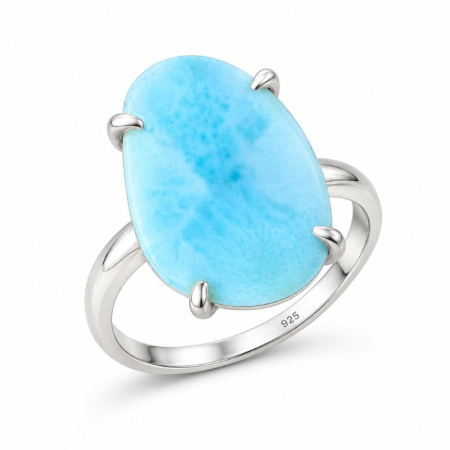 Bijuterii pietre semipretioase - Inel de argint cu larimar in gherute, 19 mm diametrul