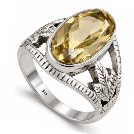 Bijuterii pietre semipretioase - Inel de argint cu lemon topaz Frunze