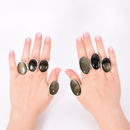 Inel de argint cu obsidian cu luciu argintiu [4]