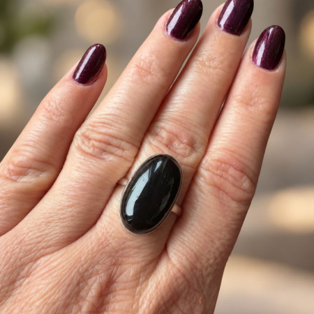 Inel de argint cu onix negru oval, marimea 60 [1]