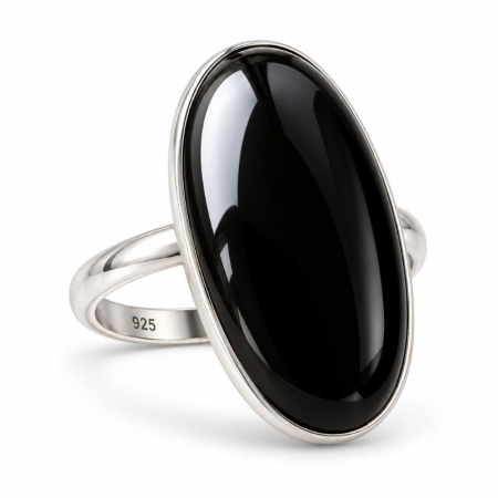 Bijuterii onix - Inel de argint cu onix negru oval, marimea 60