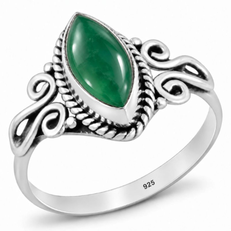 Bijuterii pietre semipretioase - Inel de argint cu onix verde marquise