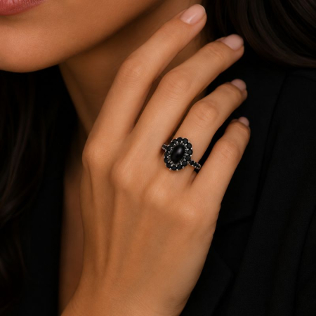 Inel de argint cu opal, spinel negru [1]