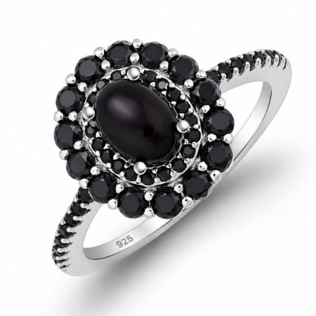Inel de argint cu opal, spinel negru [0]