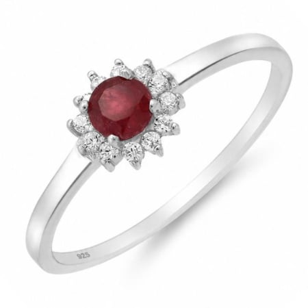 Inel de argint cu rubin natural și diamante simulate CZ [0]