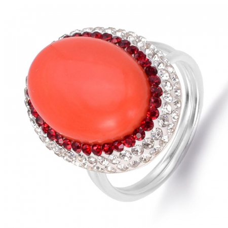 Inel de argint reglabil cu coral portocaliu si CZ [0]