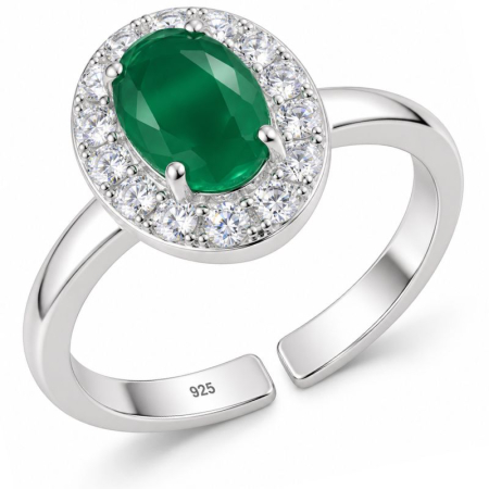 Bijuterii onix - Inel de argint reglabil cu onix verde si CZ
