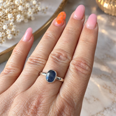 Inel de argint reglabil cu safir albastru oval [2]