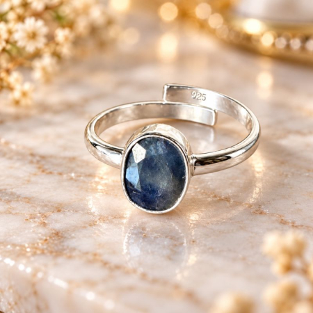 Inel de argint reglabil cu safir albastru oval [1]