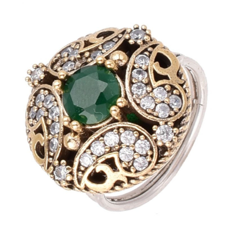 Inel de argint reglabil rotund cu CZ verde, așb [0]