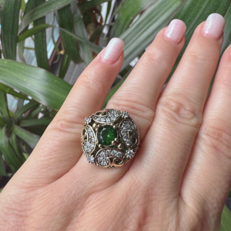 Inel de argint reglabil rotund cu CZ verde, așb [1]