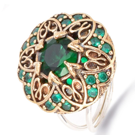 Inel de argint reglabil rotund cu CZ verde