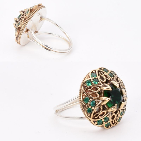 Inel de argint reglabil rotund cu CZ verde [2]