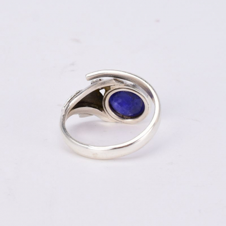 Inel reglabil argint Frunza cu safir albastru [2]