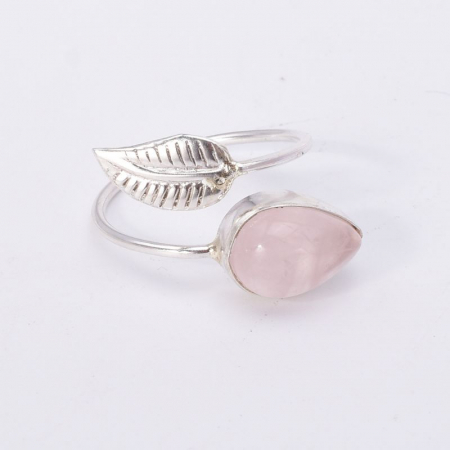 Inel reglabil de argint Frunza cuart roz [1]