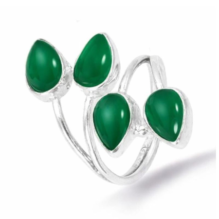 Inele argint cu pietre - Inel reglabil din argint cu 4 x onix verde