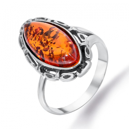 Inel reglabil din argint cu chihlimbar forma marchiz [0]