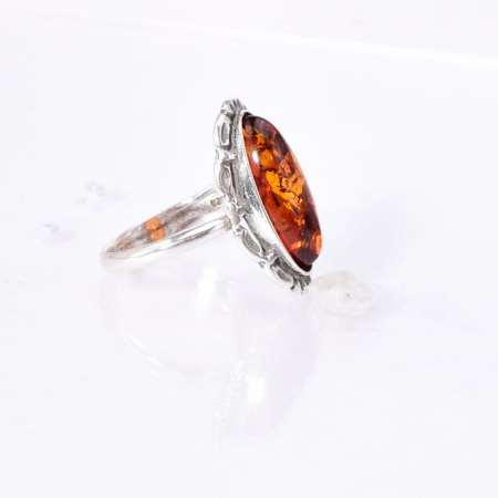 Inel reglabil din argint cu chihlimbar forma marchiz [2]