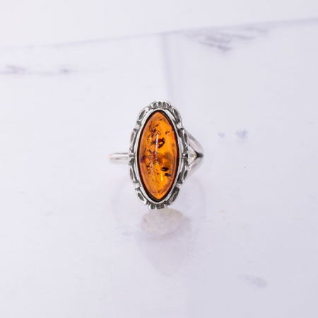 Inel reglabil din argint cu chihlimbar forma marchiz [1]