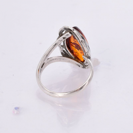 Inel reglabil din argint cu chihlimbar forma marchiz [3]