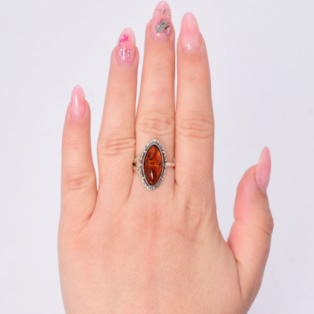 Inel reglabil din argint cu chihlimbar forma marchiz [4]