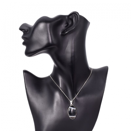 Pandantiv argint cu agat negru cu benzi Umbre [1]