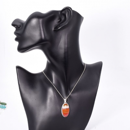 Pandantiv argint cu agat portocaliu, oval [1]