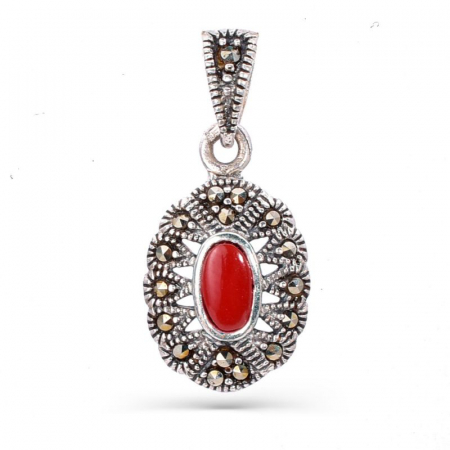 Bijuterii agat - Pandantiv argint cu agat rosu si marcasite Lady in Red
