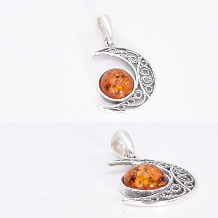 Pandantiv argint cu chihlimbar Fazele Lunii [2]