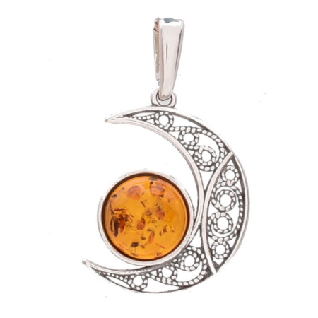 Bijuterii pietre semipretioase - Pandantiv argint cu chihlimbar Fazele Lunii