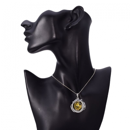 Pandantiv argint cu chihlimbar galben Dragon Ouroboros [1]