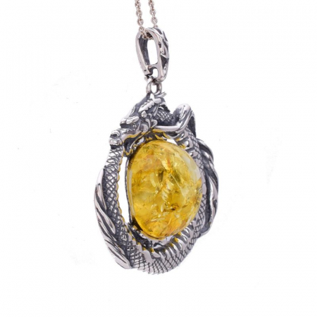 Pandantiv argint cu chihlimbar galben Dragon Ouroboros [2]