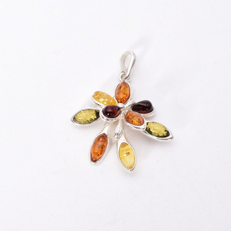 Pandantiv argint cu chihlimbar multicolor Explozie de Lumina [3]