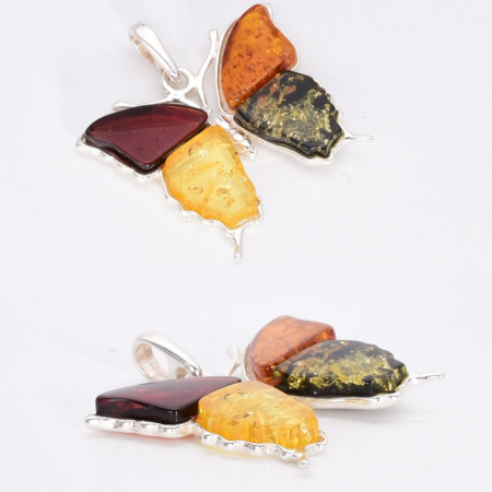 Pandantiv argint cu chihlimbar multicolor Fluture [2]