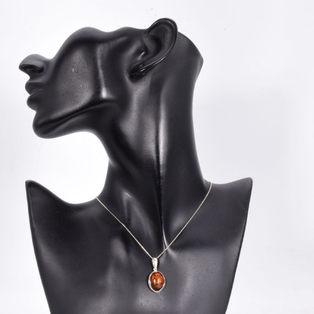 Pandantiv argint cu chihlimbar oval Aura Cognac [1]