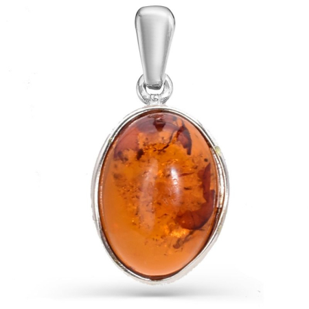 Bijuterii pietre semipretioase - Pandantiv argint cu chihlimbar oval Aura Cognac