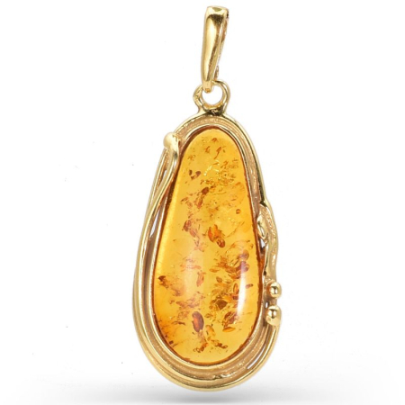 Bijuterii pietre semipretioase - Pandantiv argint cu chihlimbar, placaj aur 18K