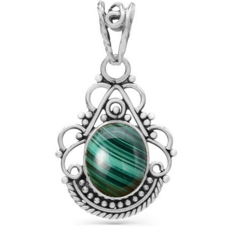Bijuterii malachit - Pandantiv argint cu malachit Boho Elegance