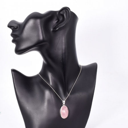 Pandantiv argint cu piatra cuart roz cabochon [1]