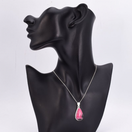 Pandantiv argint cu piatra rodonit roz-zmeura, forma para [2]