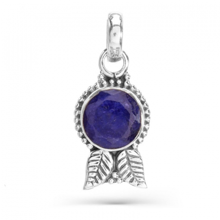 Pandantiv argint cu safir albastru rotund, model frunze [0]