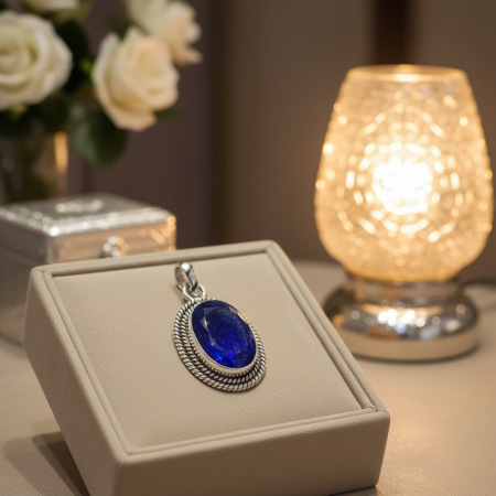 Pandantiv de argint oval cu safir albastru [1]