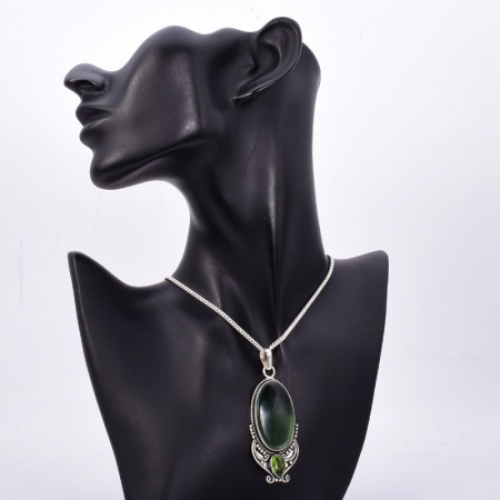 Pandantiv argint cu serpentin si crom diopsid [1]