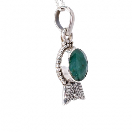 Pandantiv argint cu smarald rotund, model frunze [1]