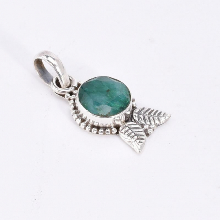 Pandantiv argint cu smarald rotund, model frunze [3]