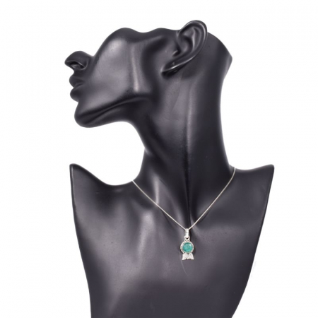 Pandantiv argint cu smarald rotund, model frunze [2]