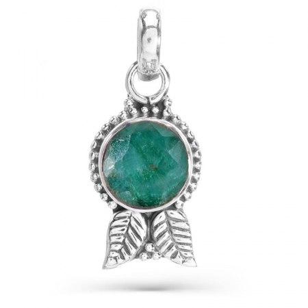 Pandantiv argint cu smarald rotund, model frunze [0]